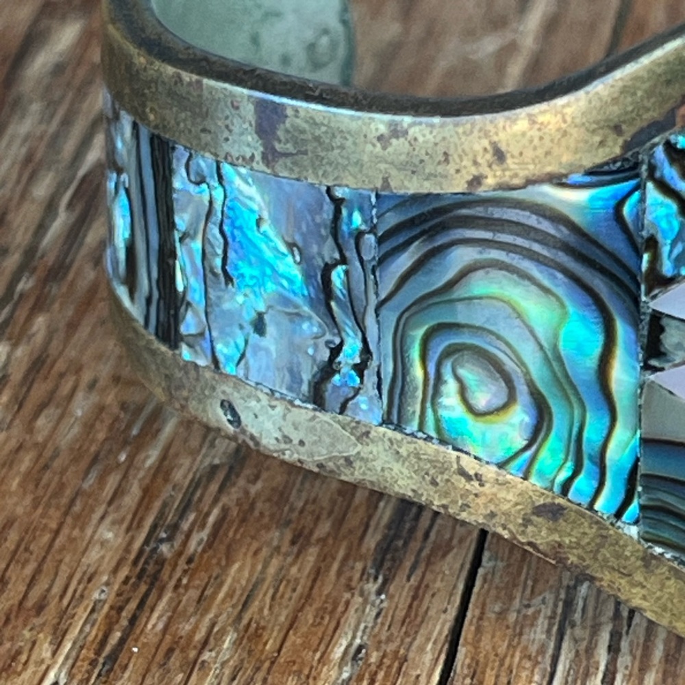 VINTAGE BRACELET abalone flower Mexican cuff - Picture 14 of 16